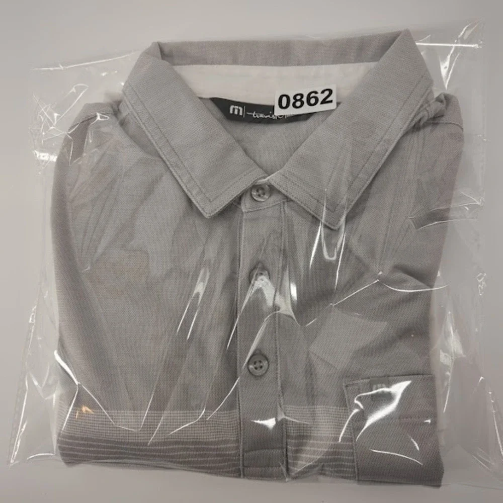 TravisMathew Polo Shirt Men Medium Gray White Colorblock Pocket Golf Casual Golf